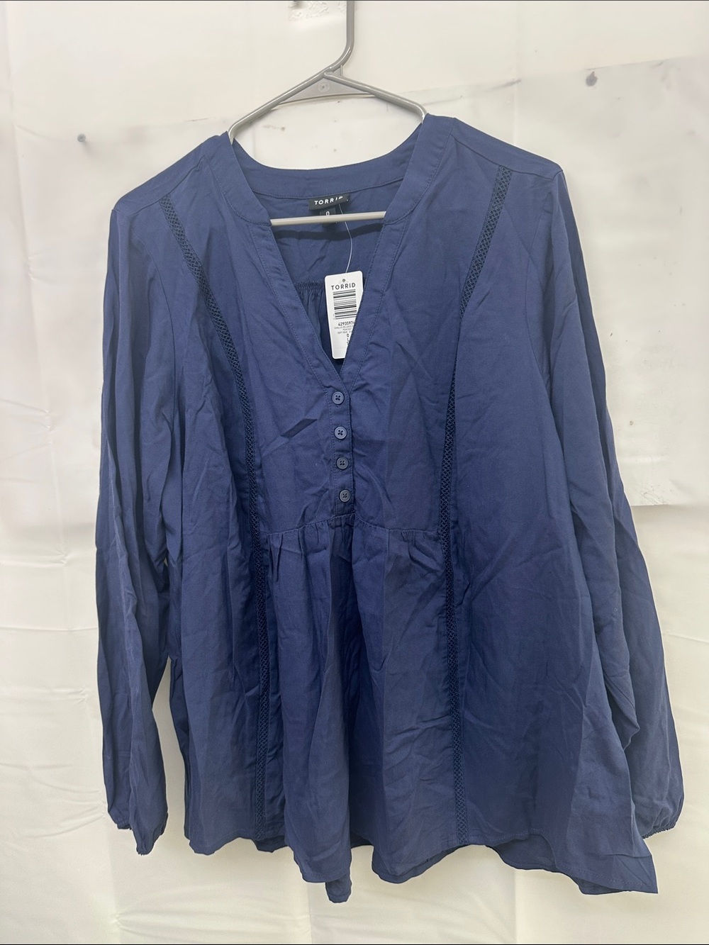 torrid navy V-neck Button-Pleat Tunic Blouse